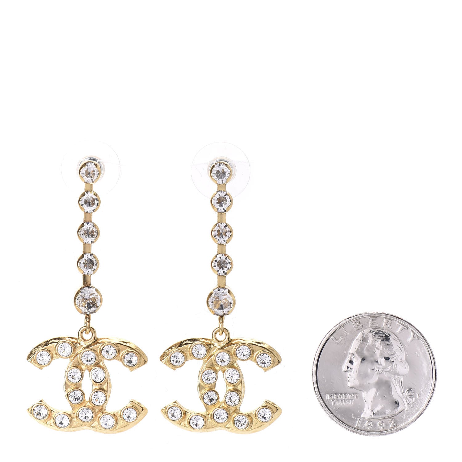 Chanel CC Crystal Drop Earrings Gold 2 of 5