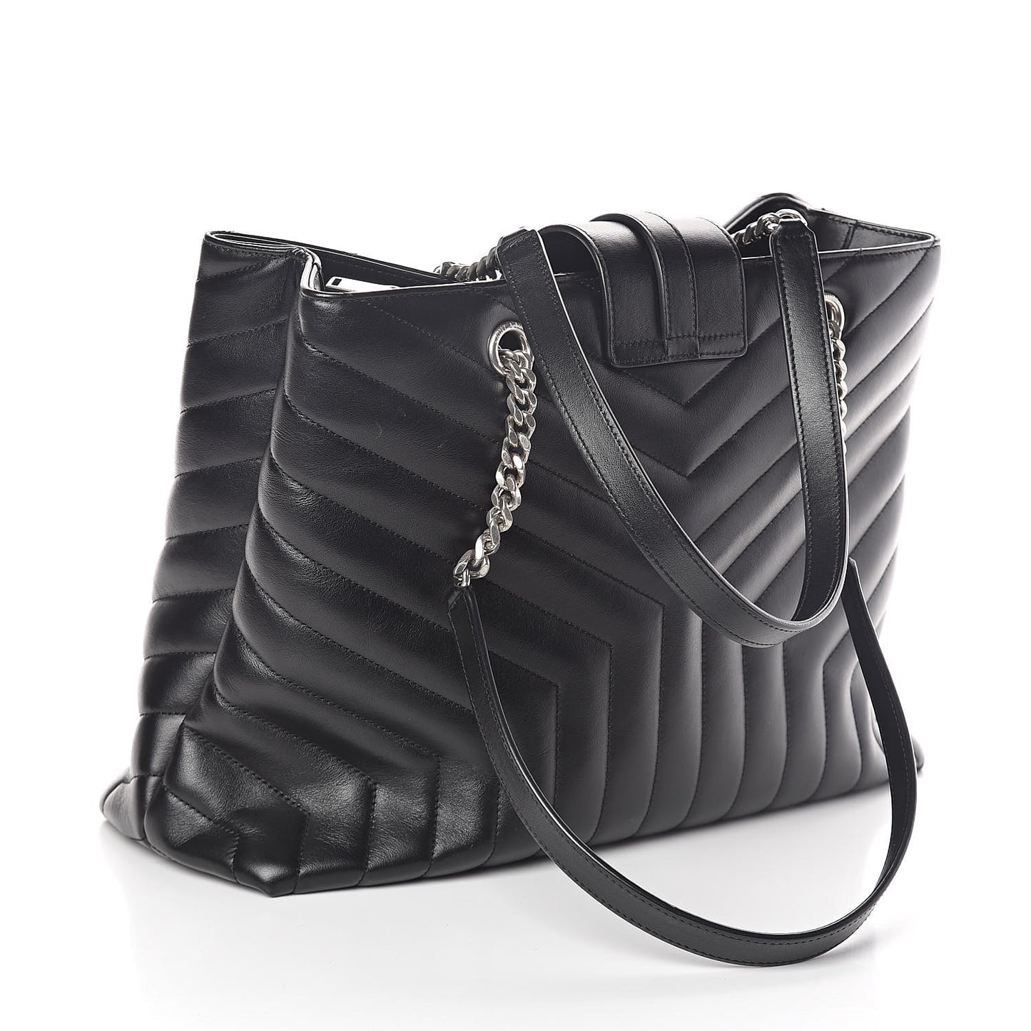 Calfskin Y Quilted Monogram Large Loulou Shopper Black