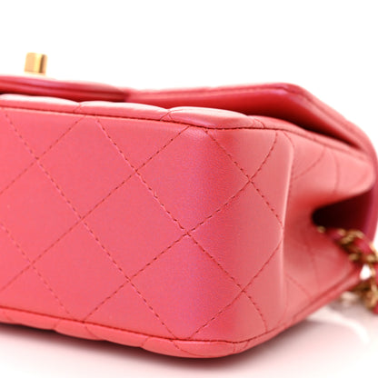 Chanel Iridescent Lambskin Quilted Mini Top Handle Rectangular Flap Red 10 of 13