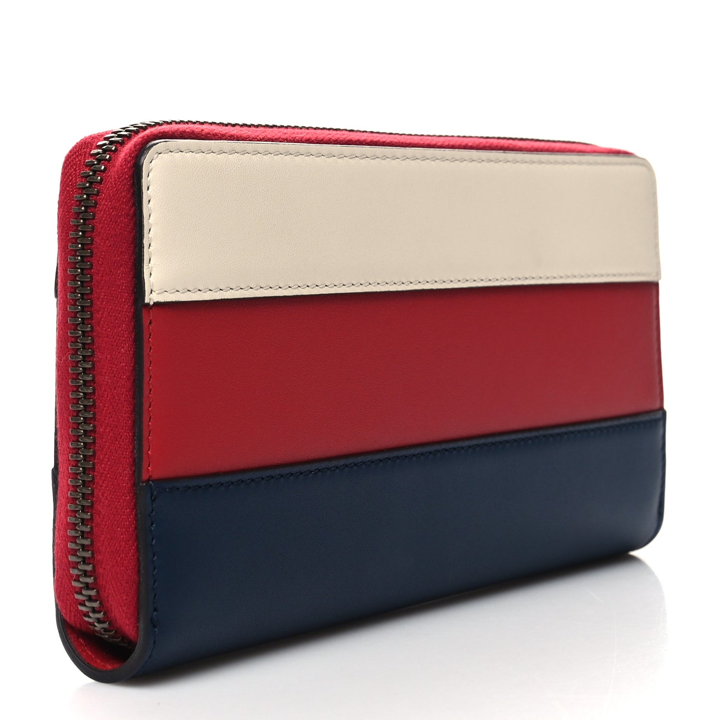 Calfskin Queen Margaret Zip Around Wallet Blue Agata Hibiscus Red Mystic White