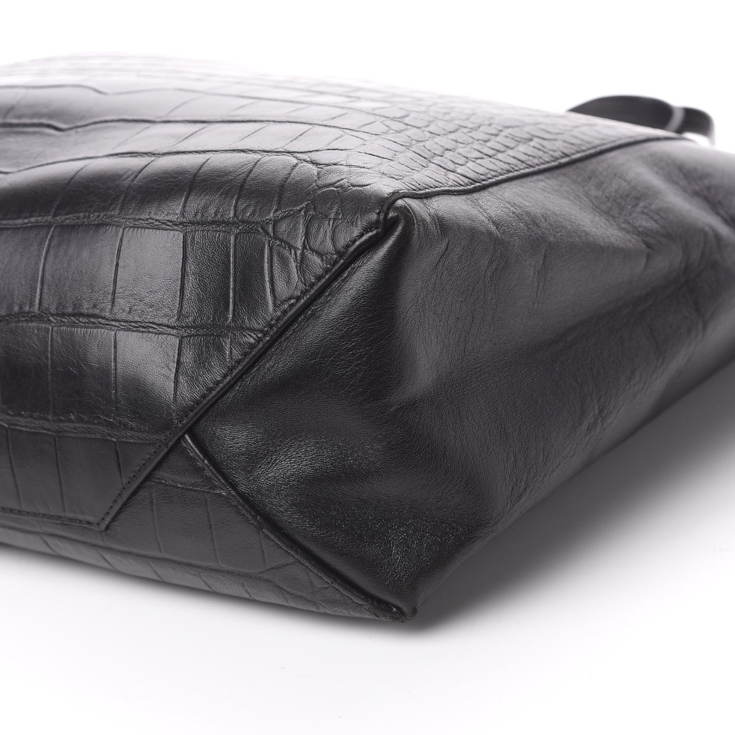 Lambskin Crocodile Embossed Vertical Cabas Black