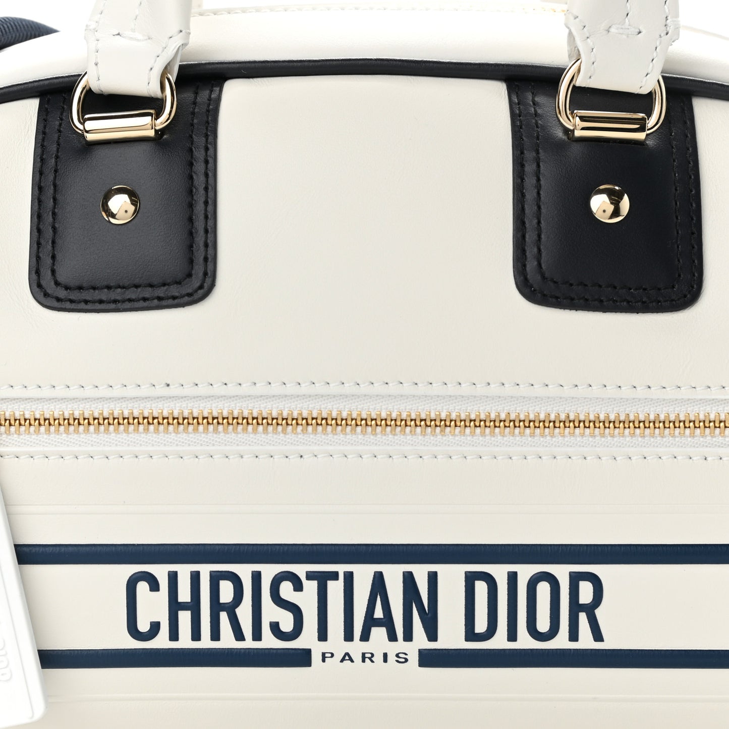 Calfskin Small Dior Vibe Zip Bowling Bag White