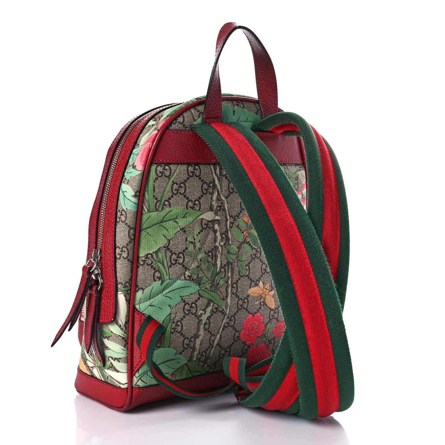 Gucci GG Supreme Monogram Tian Web Small Day Backpack Beige Multicolor Red 3 of 14