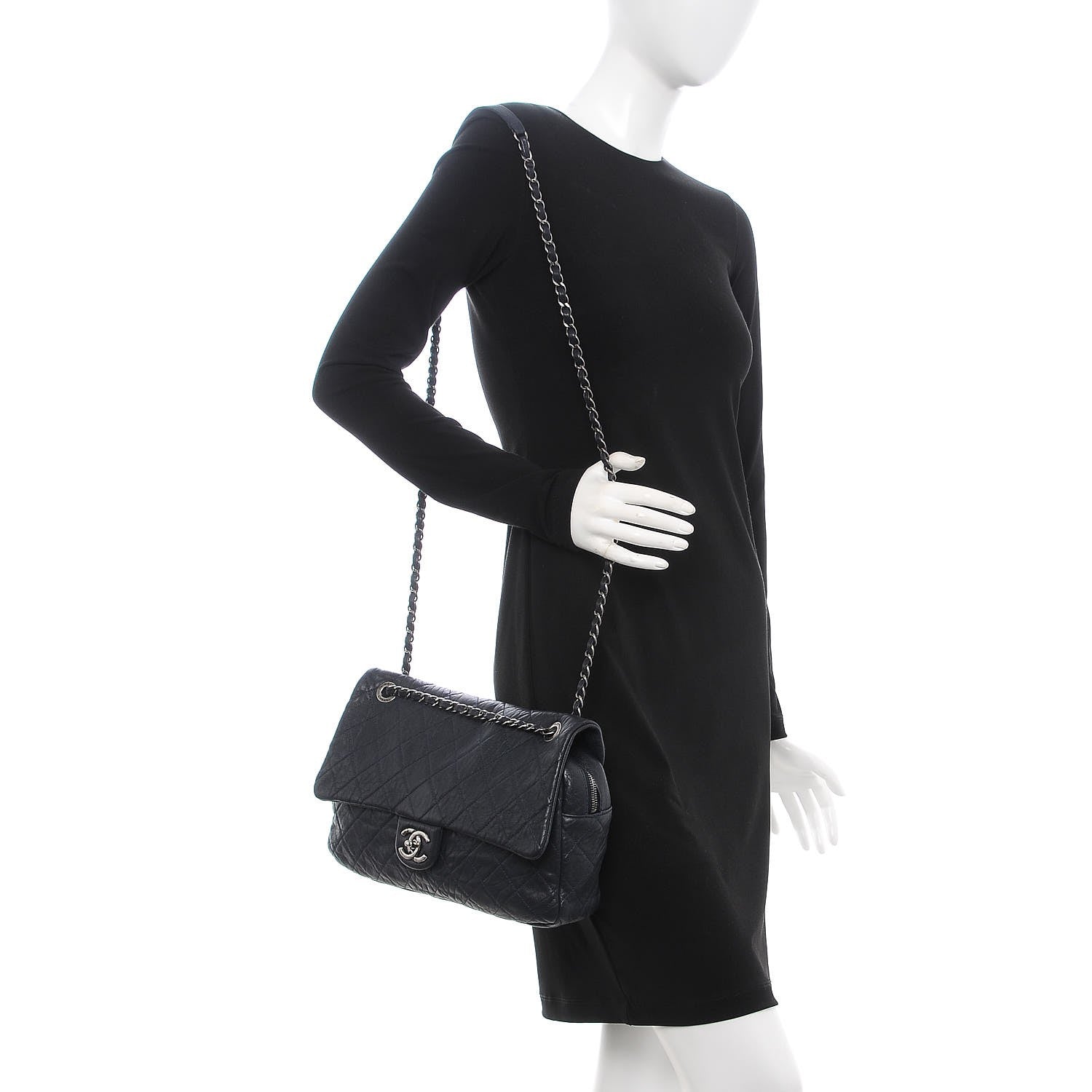 Chanel Sheepskin Quilted Jumbo Easy Flap Navy Blue 2 of 7