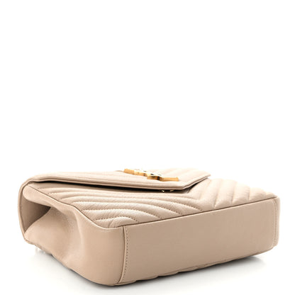 Saint Laurent Sheepskin Matelasse Chevron Monogram Medium College Bag Dark Beige 4 of 10