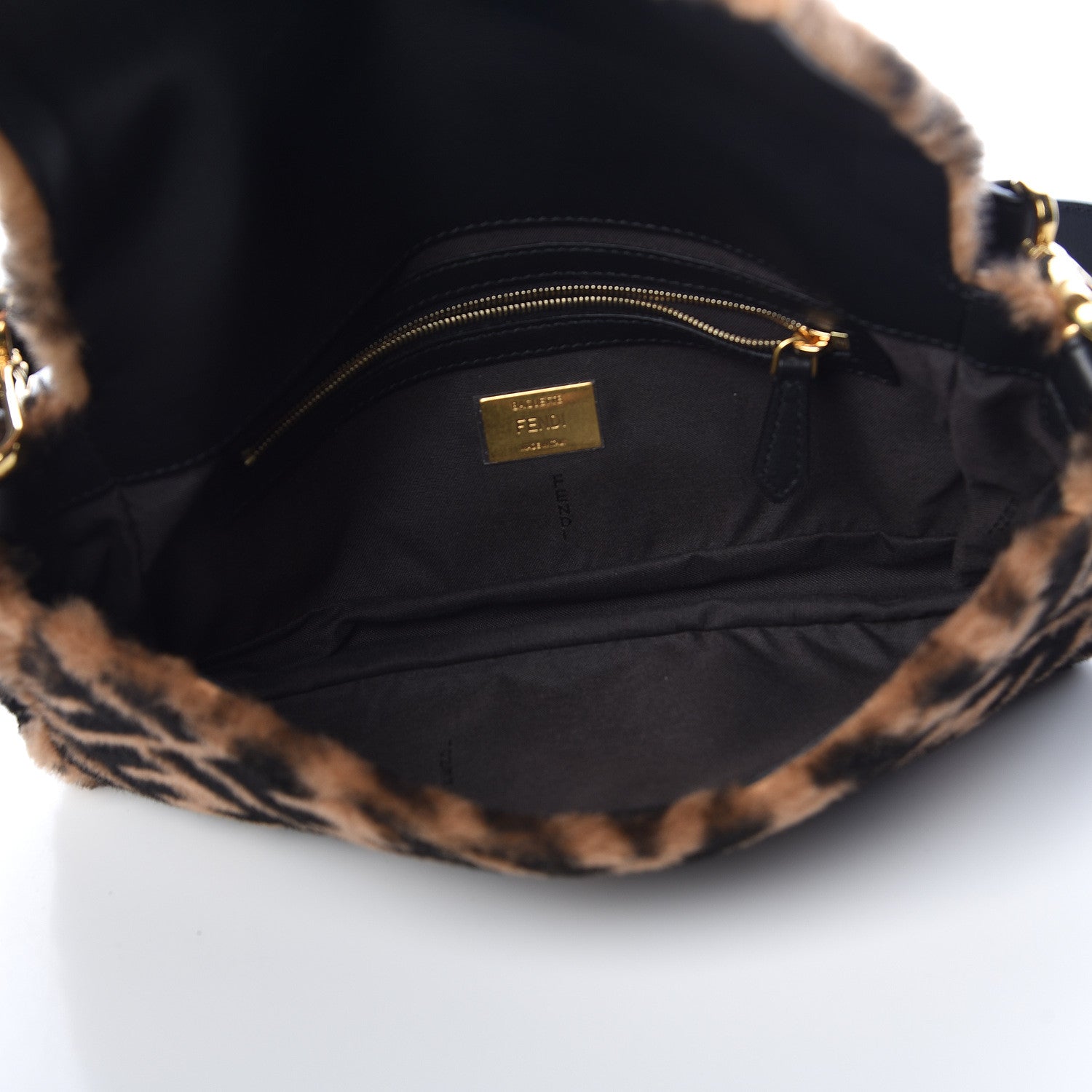 Fendi Shearling Vitello Dolce Macro FF 1974 Baguette Tobacco Black 6 of 11