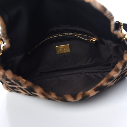 Fendi Shearling Vitello Dolce Macro FF 1974 Baguette Tobacco Black 6 of 11