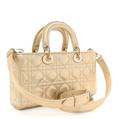 Christian Dior Metallic Lambskin Cannage Medium Lady D-Joy Or 3 of 8