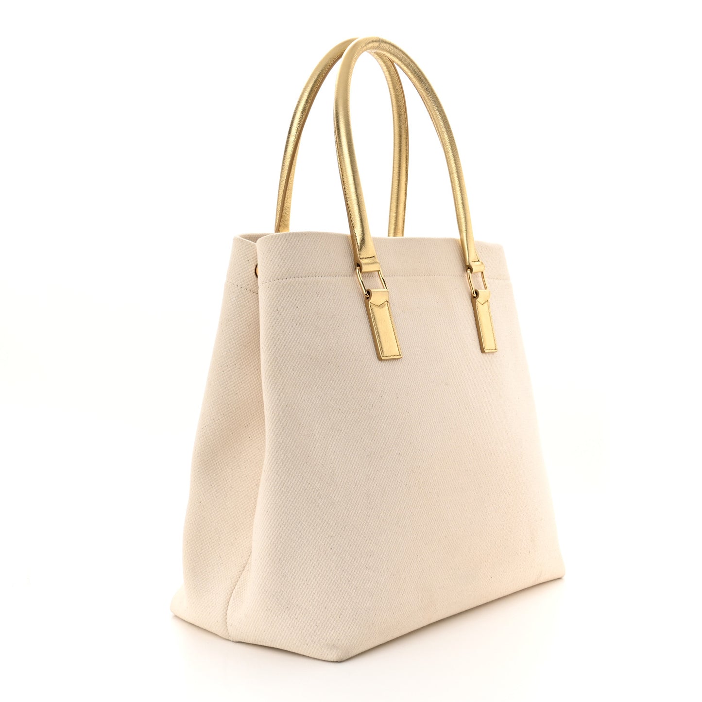 Canvas Calfskin Logo Print Small Horizontal Cabas Gold