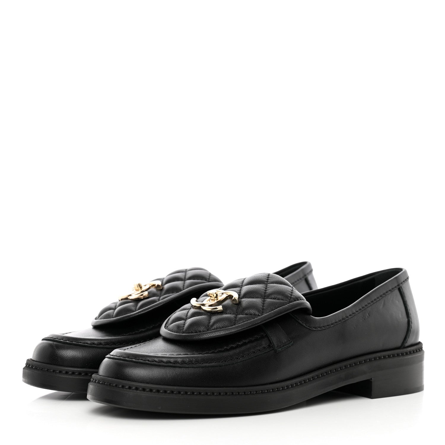 Chanel Lambskin Quilted CC Turnlock Loafers 38.5 Black 3 of 15