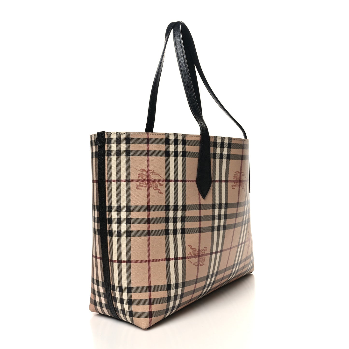 Grainy Calfskin Haymarket Check Medium Reversible Tote Black