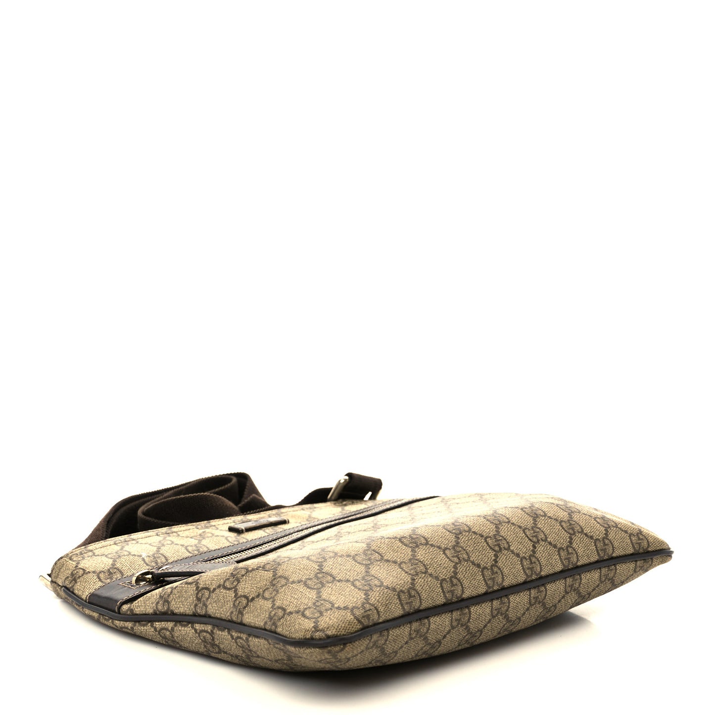 GG Supreme Monogram Selleria Calfskin Small Flat Side Zip Messenger Bag Beige Ebony Cocoa Dark Chocolate