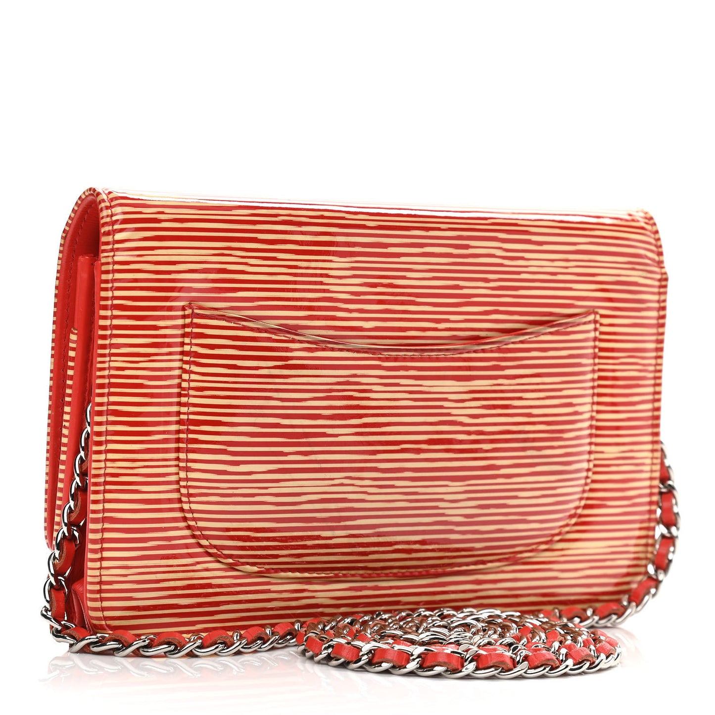 Patent Striped Wallet On Chain WOC Red