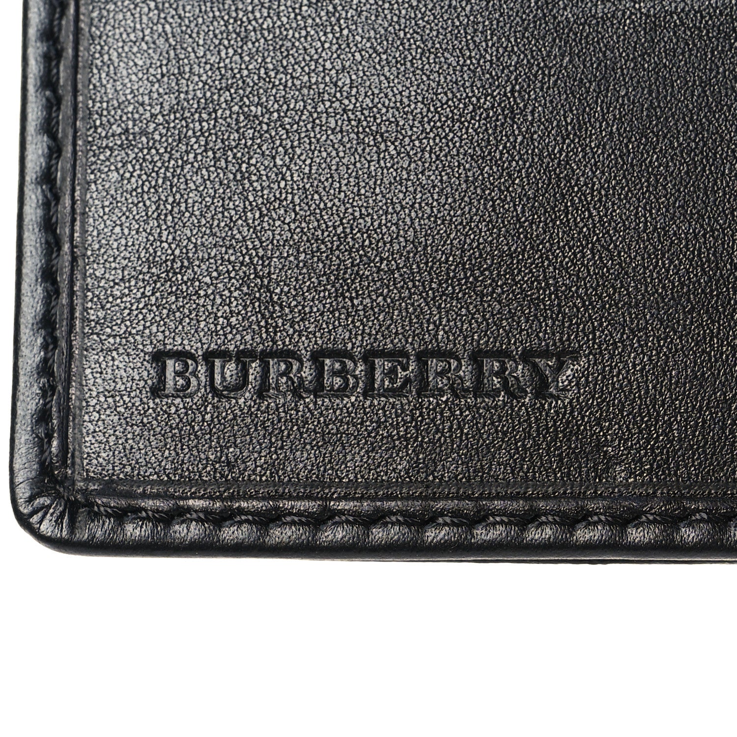 Burberry Signature Grain Calfskin Check Bi-Fold Wallet Black 6 of 8