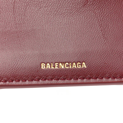 Balenciaga Shiny Calfskin Crocodile Embossed Hourglass Compact Wallet Dark Red 6 of 8