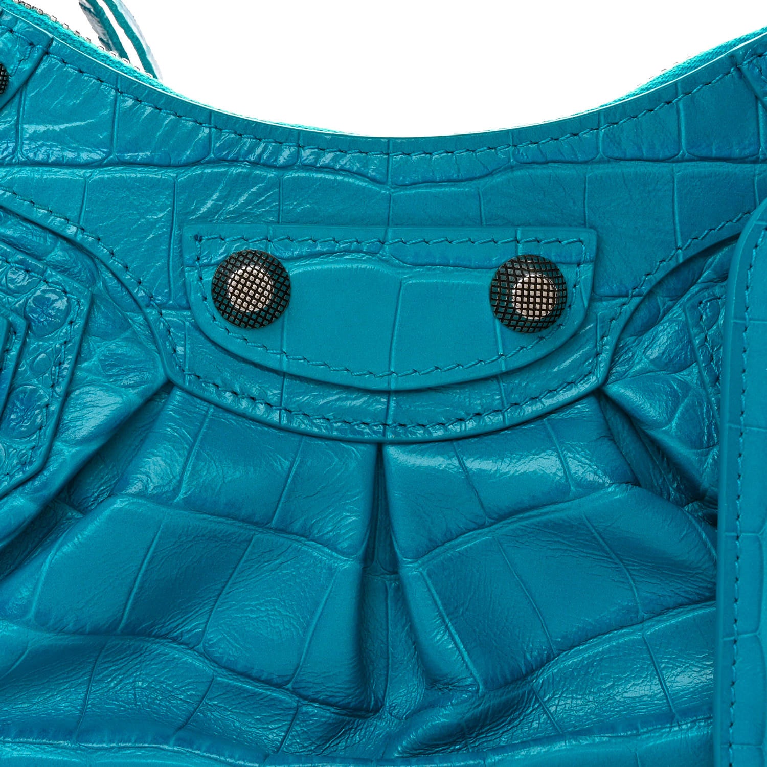 Balenciaga Extra Supple Calfskin Crocodile Embossed Le Cagole Shoulder Bag XS Cyan 8 of 10