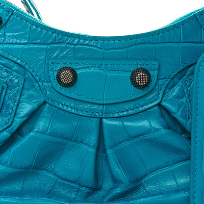 Balenciaga Extra Supple Calfskin Crocodile Embossed Le Cagole Shoulder Bag XS Cyan 8 of 10
