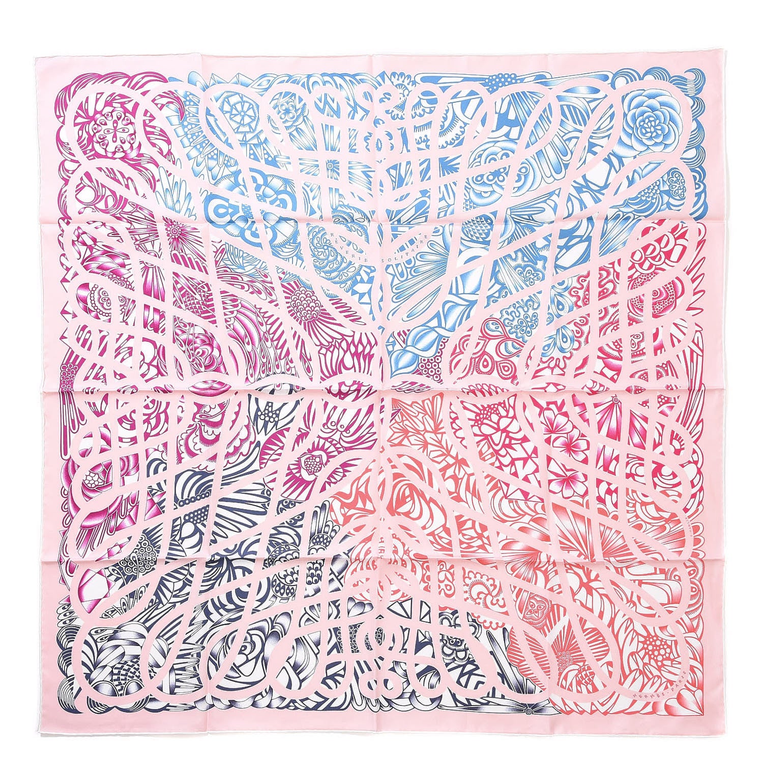 Hermes Silk Reverie Solitaire Scarf 90 Rose Pale Bleu Fuchsia 1 of 10
