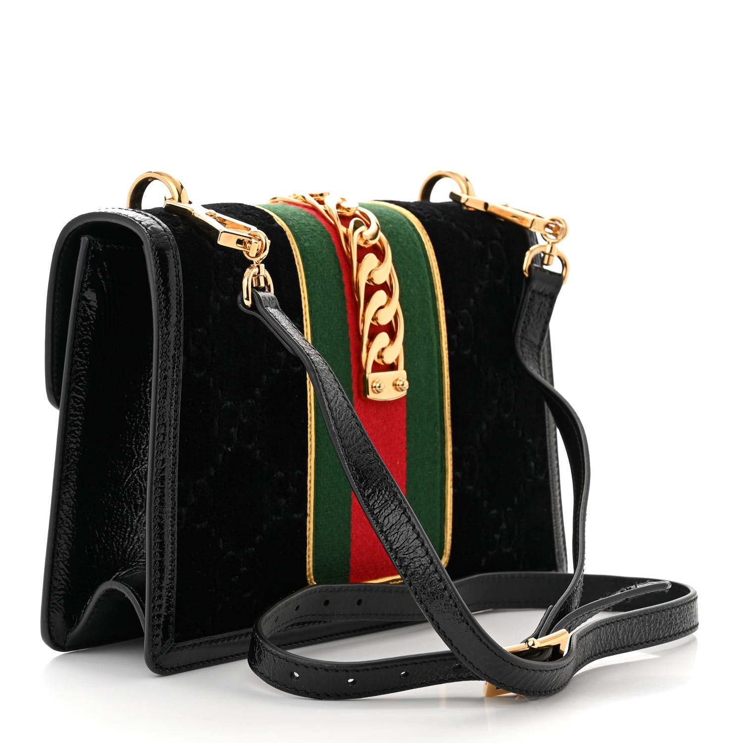 Gucci Velvet GG Monogram Small Sylvie Shoulder Bag Black 3 of 12