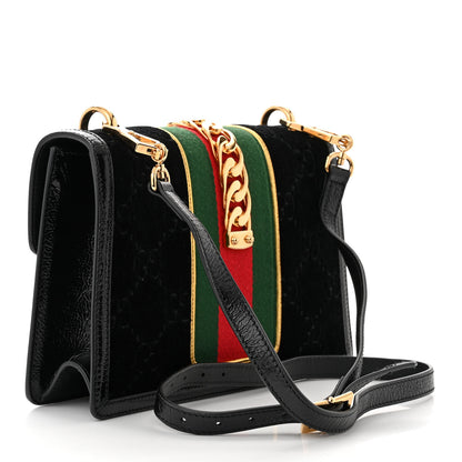Gucci Velvet GG Monogram Small Sylvie Shoulder Bag Black 3 of 12