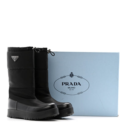 Prada Nylon Gabardin Metal Triangle Logo Padded Moon Boots 39.5 Black 10 of 10
