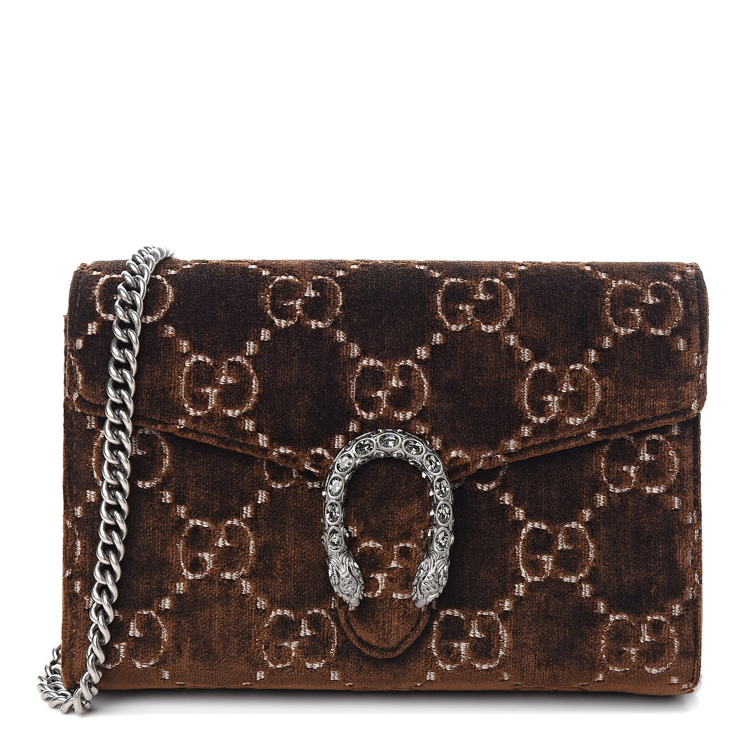 Velvet GG Monogram Mini Dionysus Chain Wallet Brown