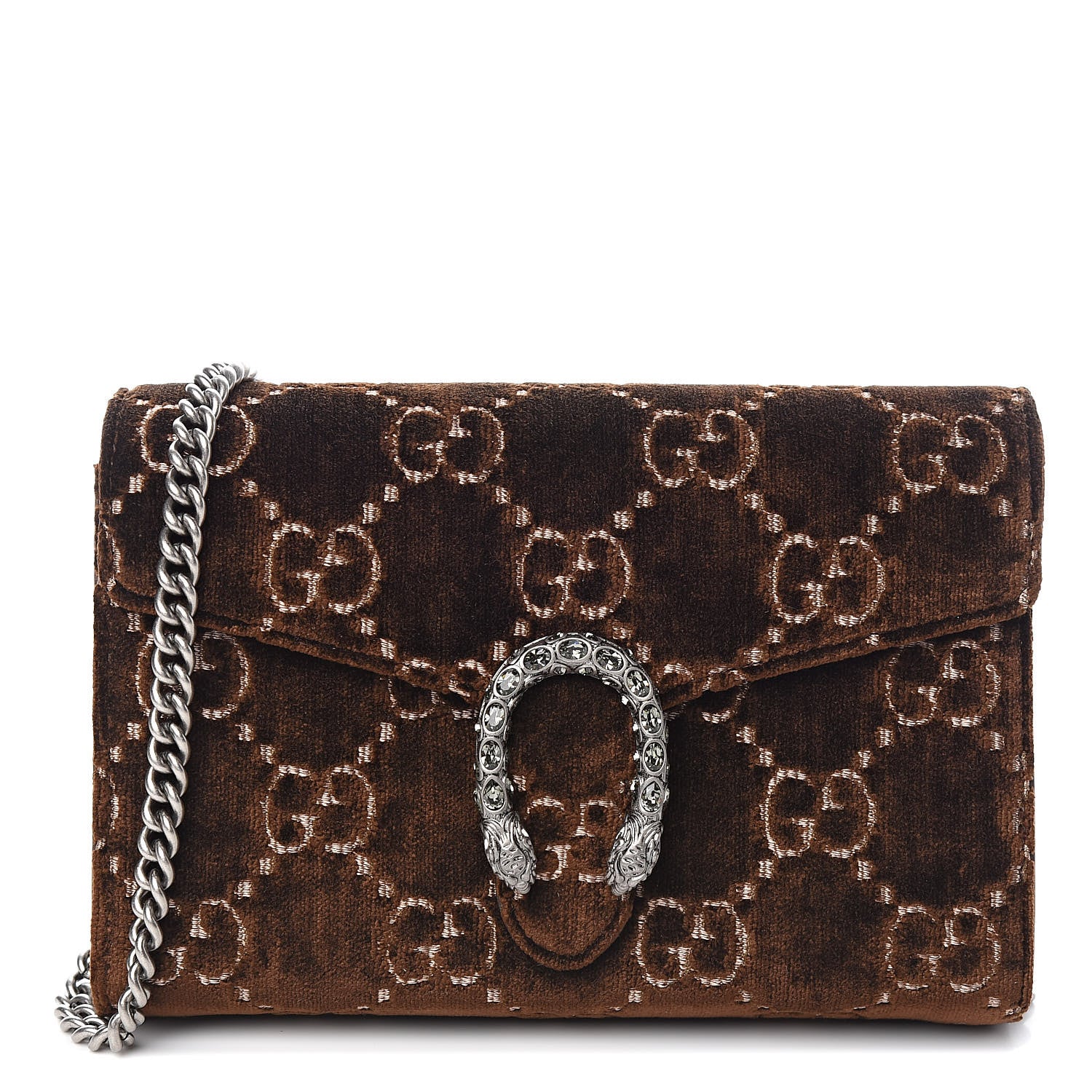 Gucci Velvet GG Monogram Mini Dionysus Chain Wallet Brown 1 of 10