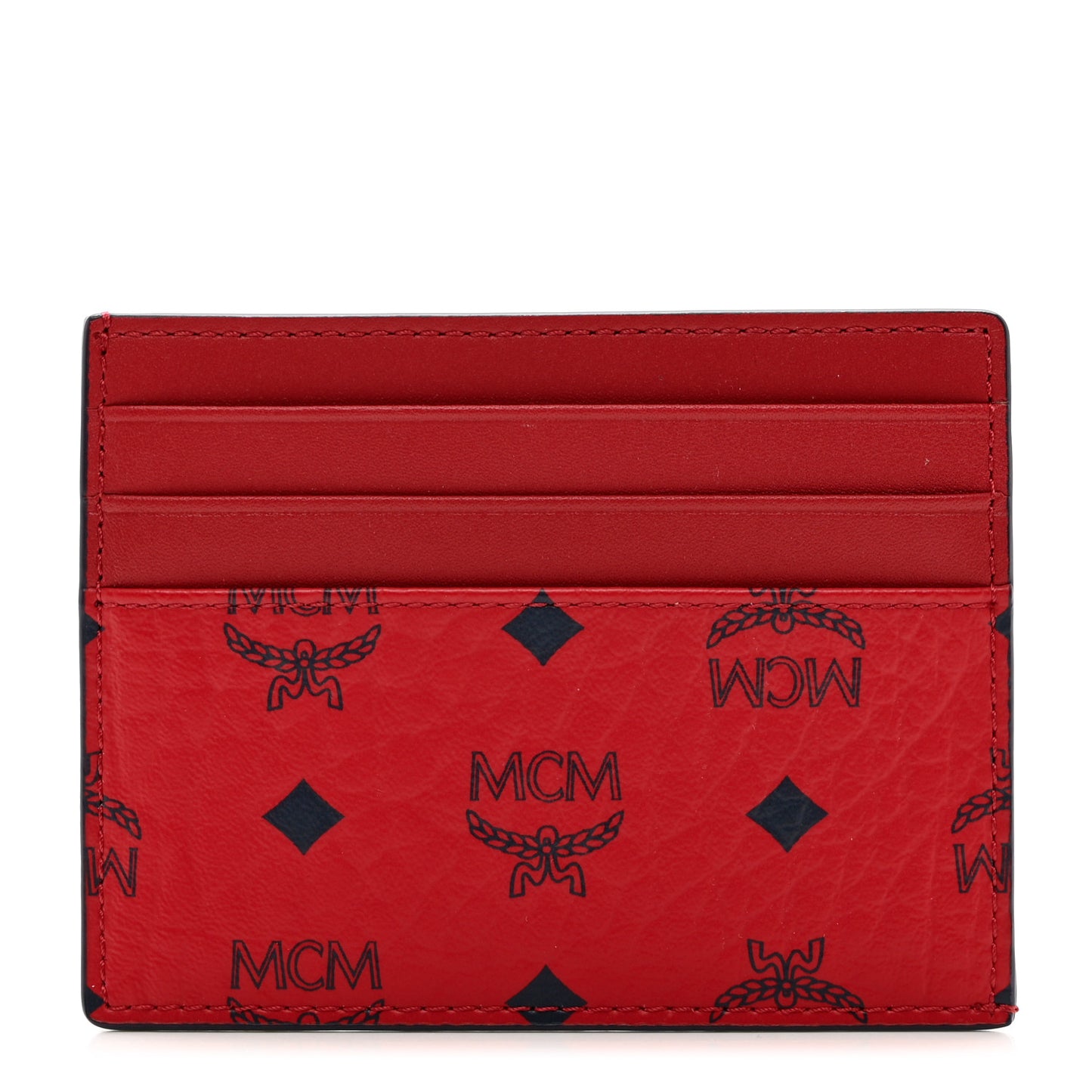 Calfskin Visetos Mini Card Case Ruby Red