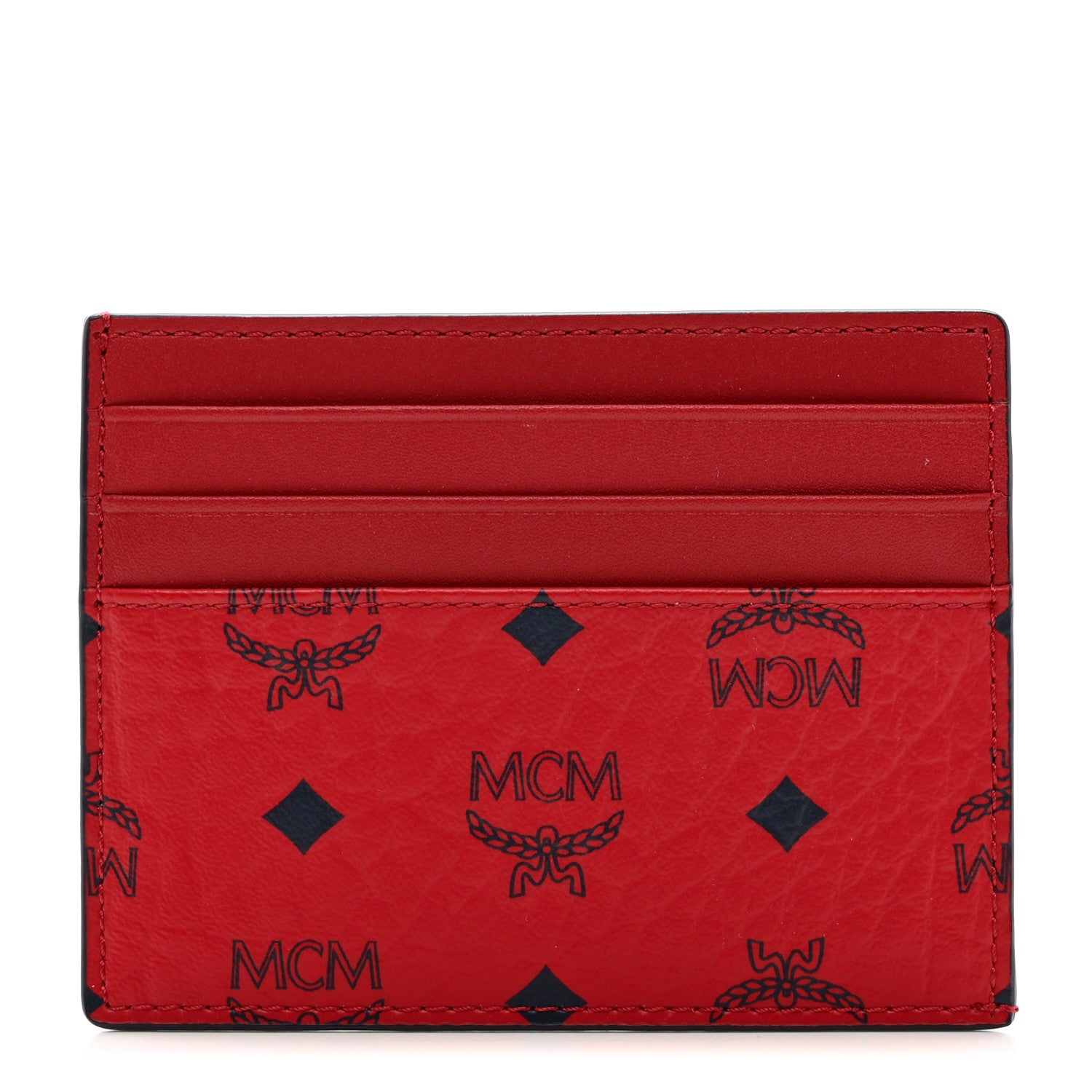 MCM Calfskin Visetos Mini Card Case Ruby Red 1 of 7