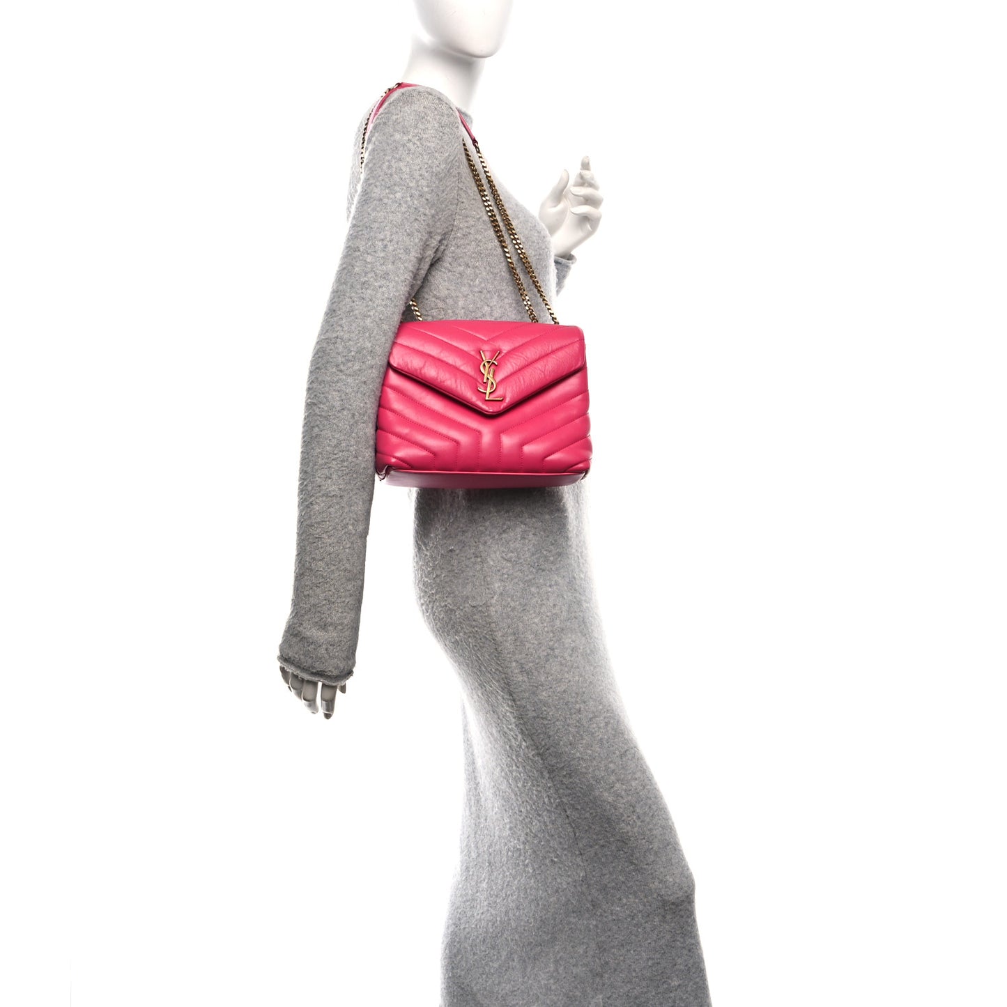 Calfskin Y Quilted Monogram Small Loulou Chain Satchel Fresh Fuchsia