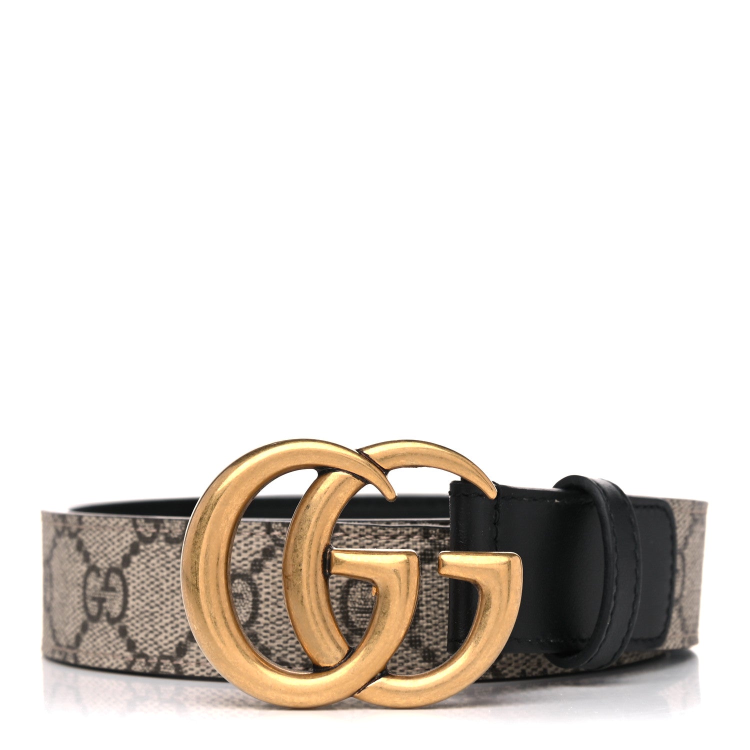 Gucci GG Supreme Monogram Matte Plutone Calfskin Double G 30mm Belt 95 38 Beige Ebony Black 1 of 6