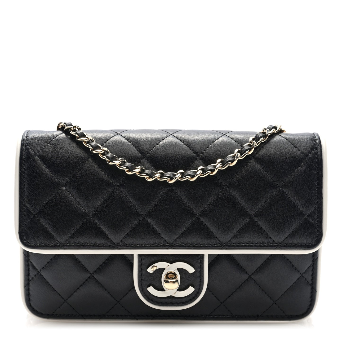 Lambskin Quilted Resin CC Mini Flap Bag Black White
