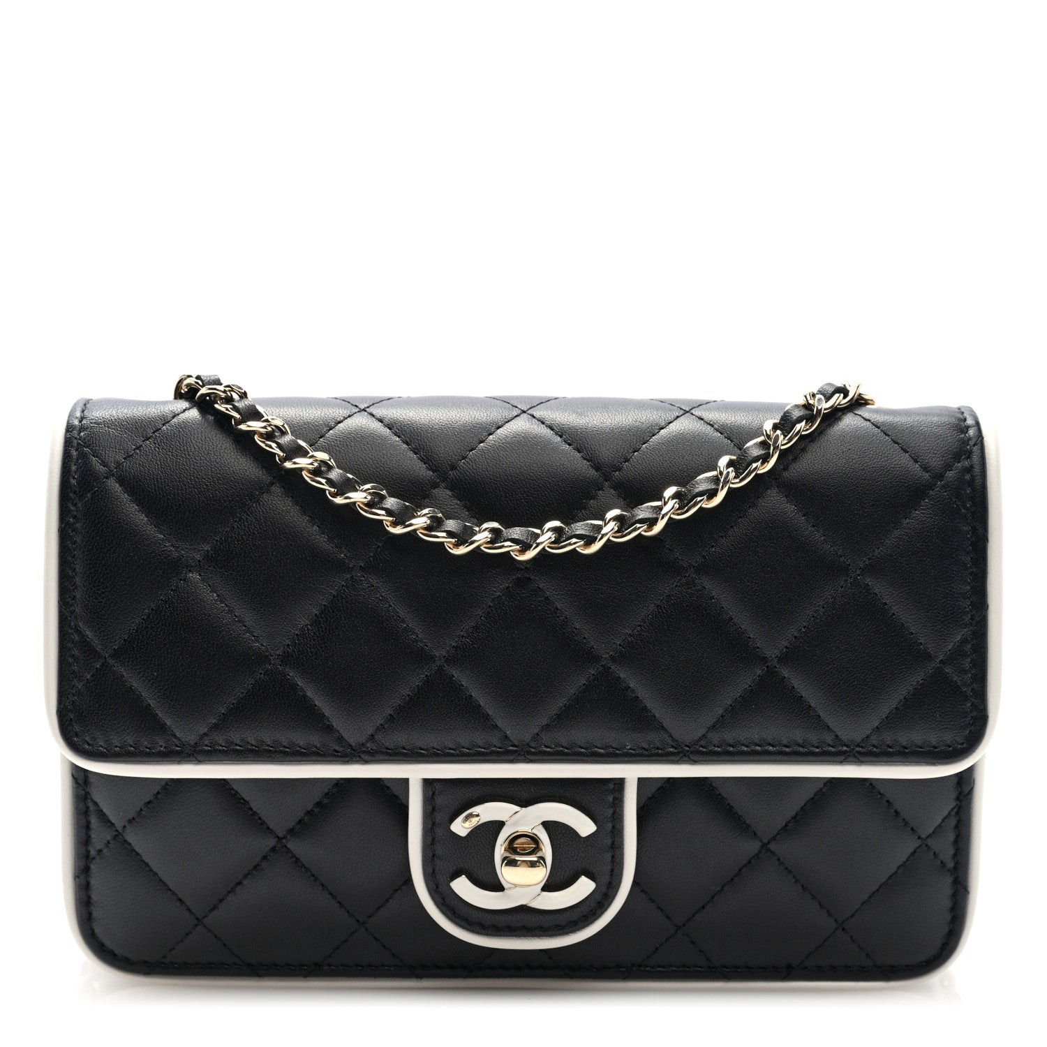 Chanel Lambskin Quilted Resin CC Mini Flap Bag Black White 1 of 10