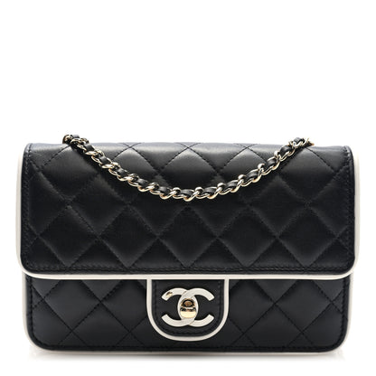 Chanel Lambskin Quilted Resin CC Mini Flap Bag Black White 1 of 10