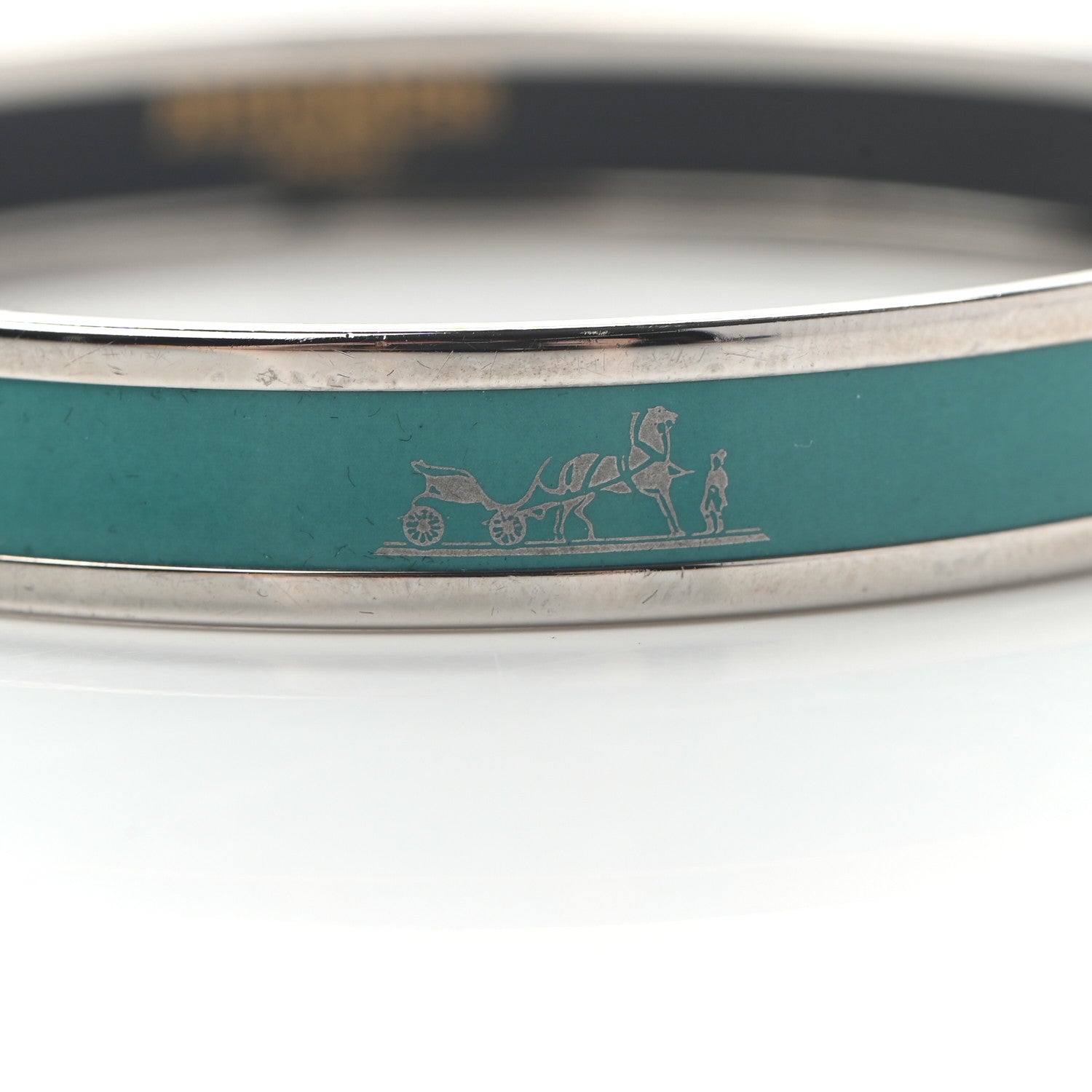 Hermes Enamel Printed Narrow Caleche Bracelet 70 Malachite 6 of 6