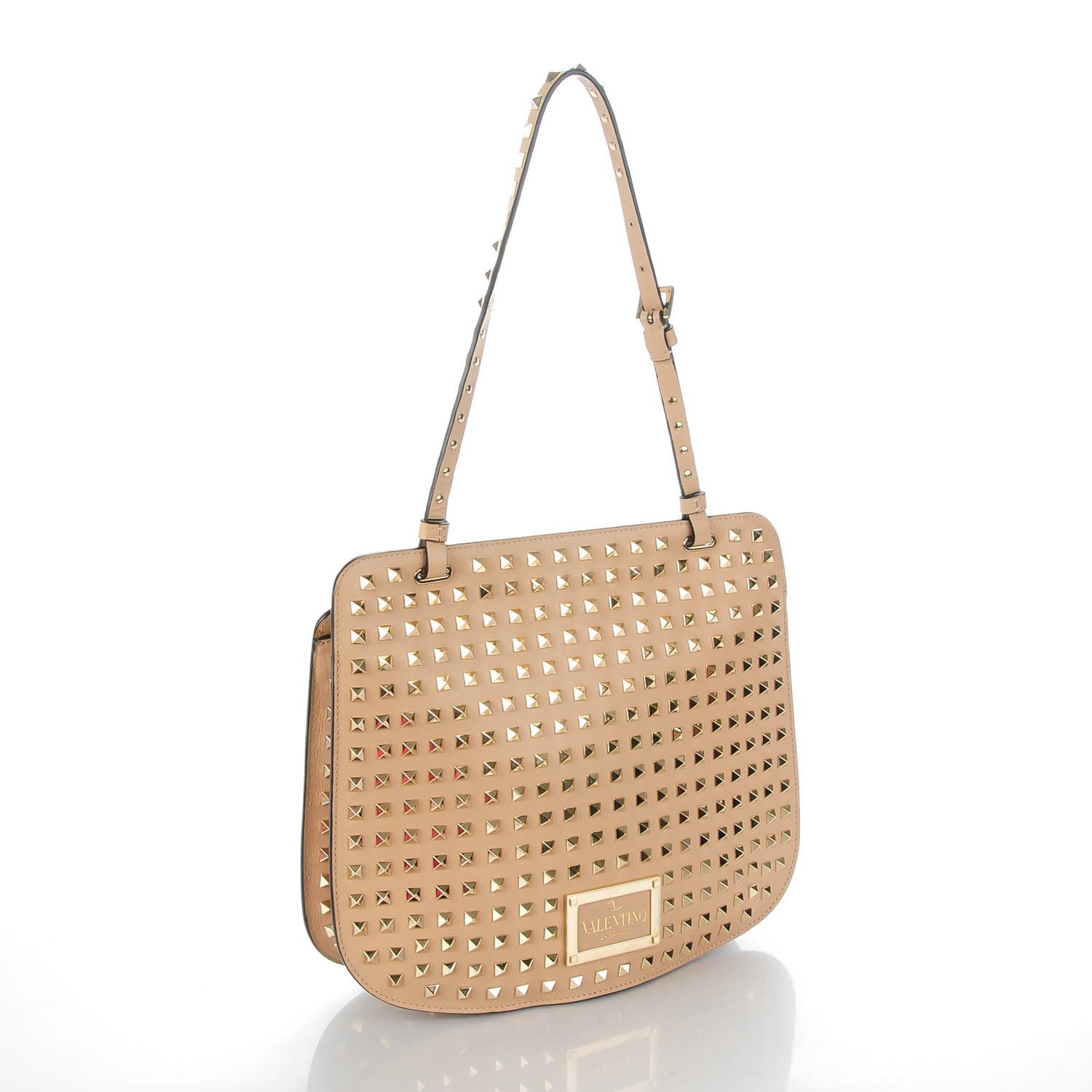 Valentino Garavani Vitello Rockstud All Over Shoulder Satchel Beige 3 of 7