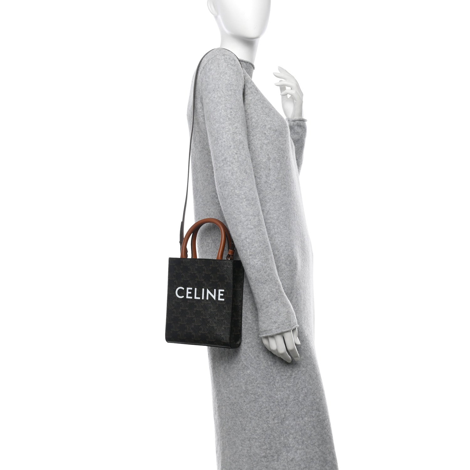 Celine Triomphe Canvas Calfskin Mini Vertical Cabas Tan 2 of 9