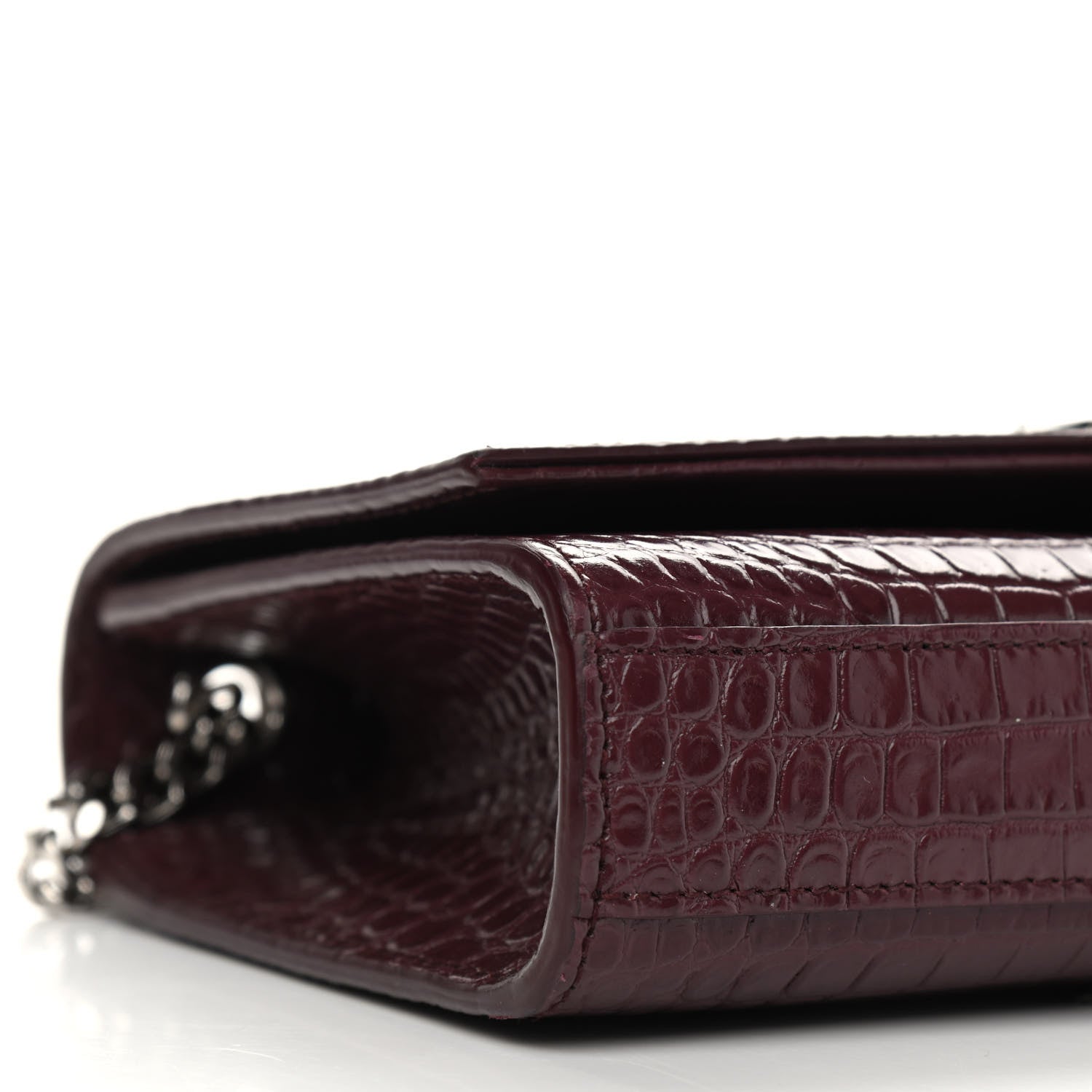 Saint Laurent Calfskin Crocodile Embossed Small Classic Monogram Kate Tassel Satchel Palissandre 8 of 9