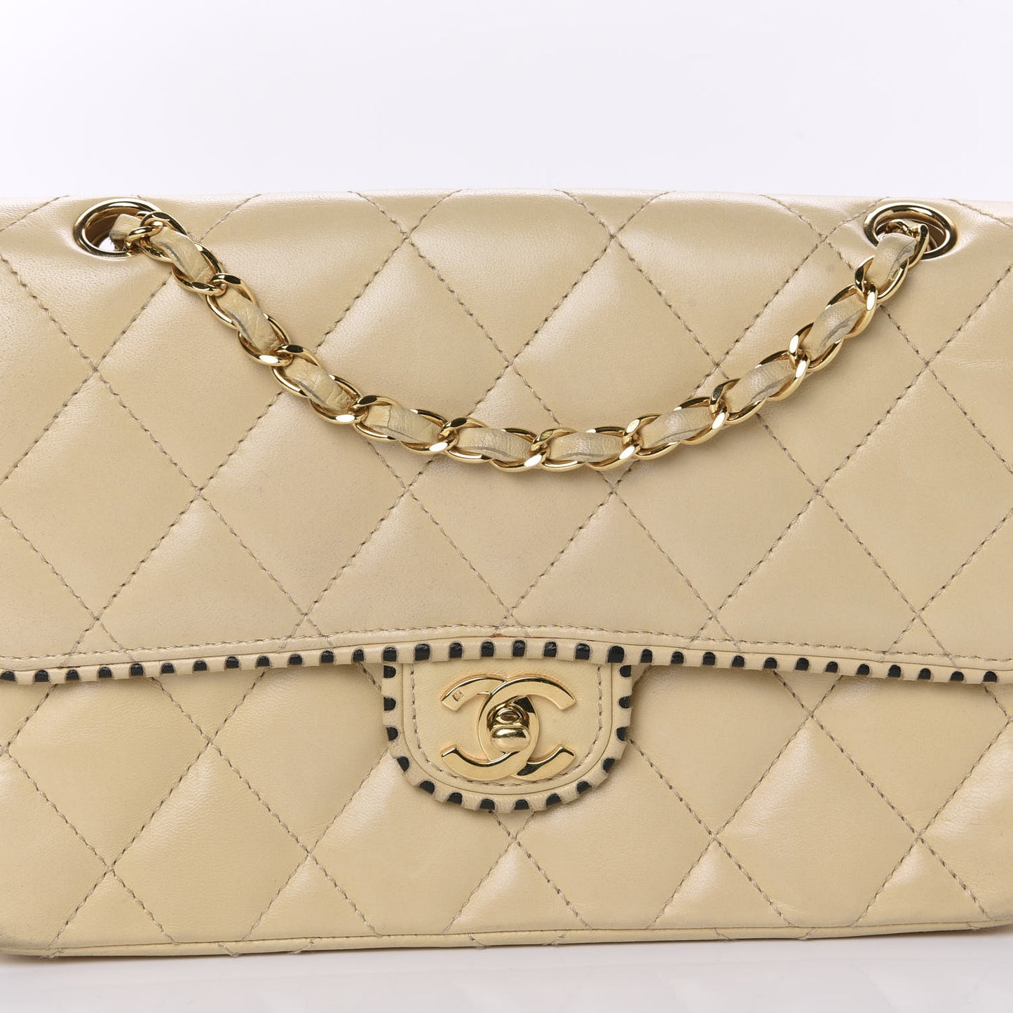 Lambskin Quilted Small Single Flap Beige