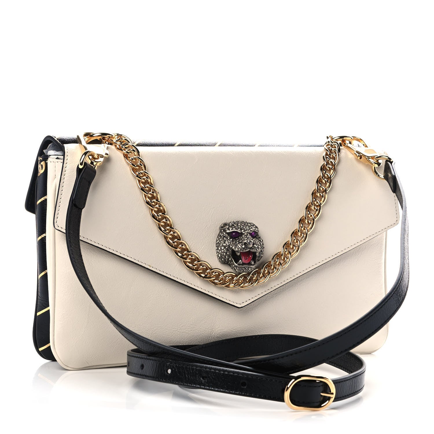Gucci Calfskin Diagonal GG Medium Thiara Double Envelope Shoulder Bag Black White 3 of 13