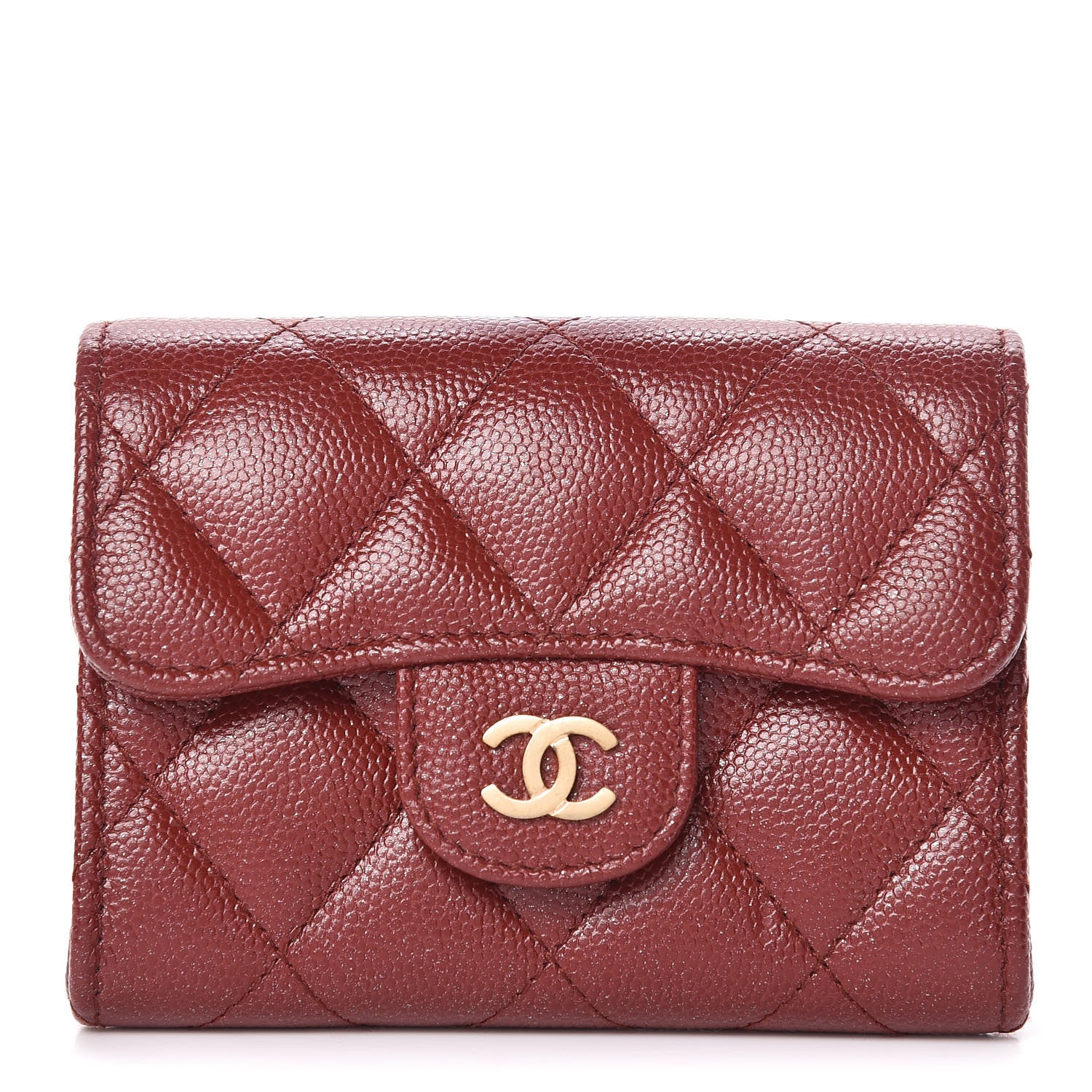 Chanel Iridescent Caviar Quilted Flap Card Holder Wallet Burgundy 1 of 10