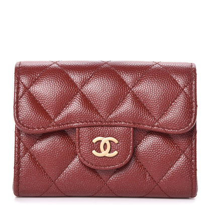 Chanel Iridescent Caviar Quilted Flap Card Holder Wallet Burgundy 1 of 10