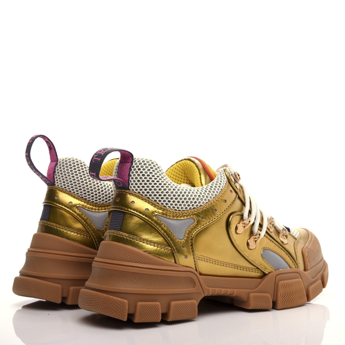 X SEGA Metallic Calfskin Mesh Womens Flashtrek Sneakers 36 Oro Vecchio Mystic White Silver