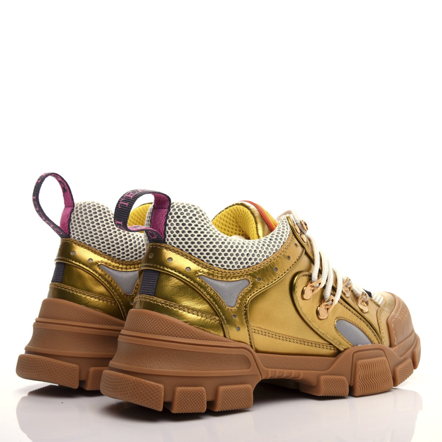 Gucci X SEGA Metallic Calfskin Mesh Womens Flashtrek Sneakers 36 Oro Vecchio Mystic White Silver 4 of 9
