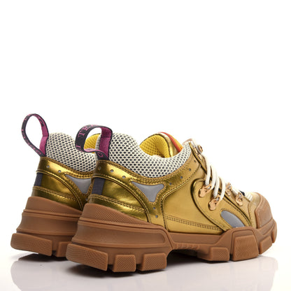 Gucci X SEGA Metallic Calfskin Mesh Womens Flashtrek Sneakers 36 Oro Vecchio Mystic White Silver 4 of 9