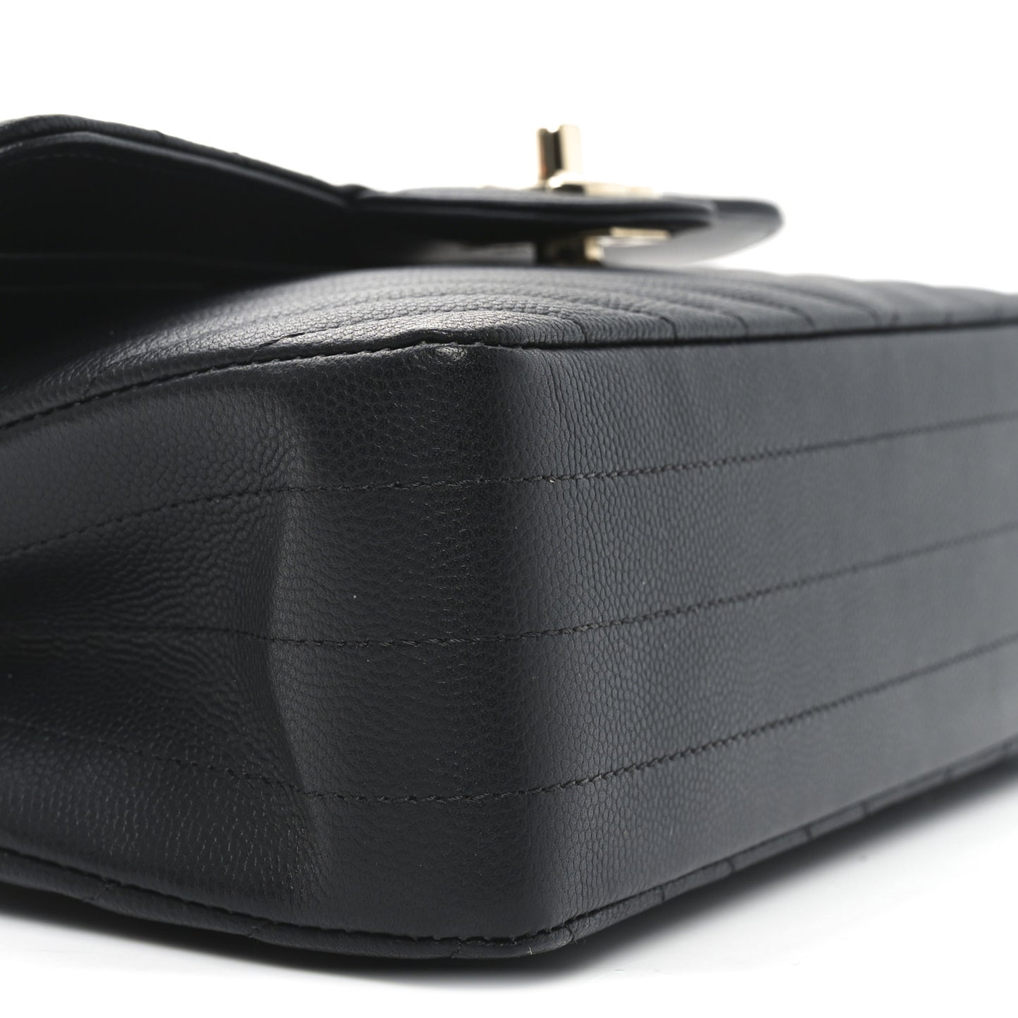 Caviar Chevron Quilted Small Double Flap Black