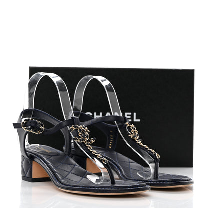 Chanel Lambskin Chain CC Logo Thong Sandals 39.5 Navy 9 of 9
