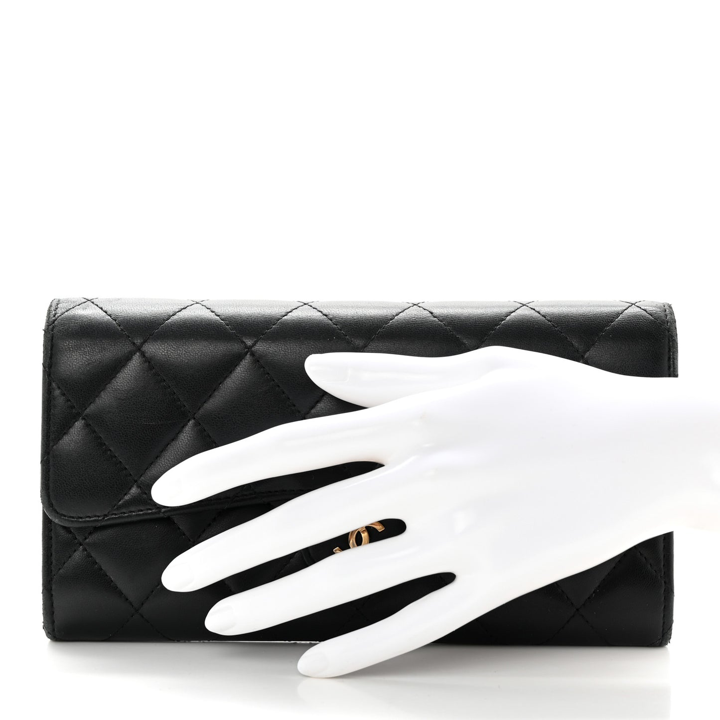 Lambskin Quilted Large Flap Gusset Wallet Black