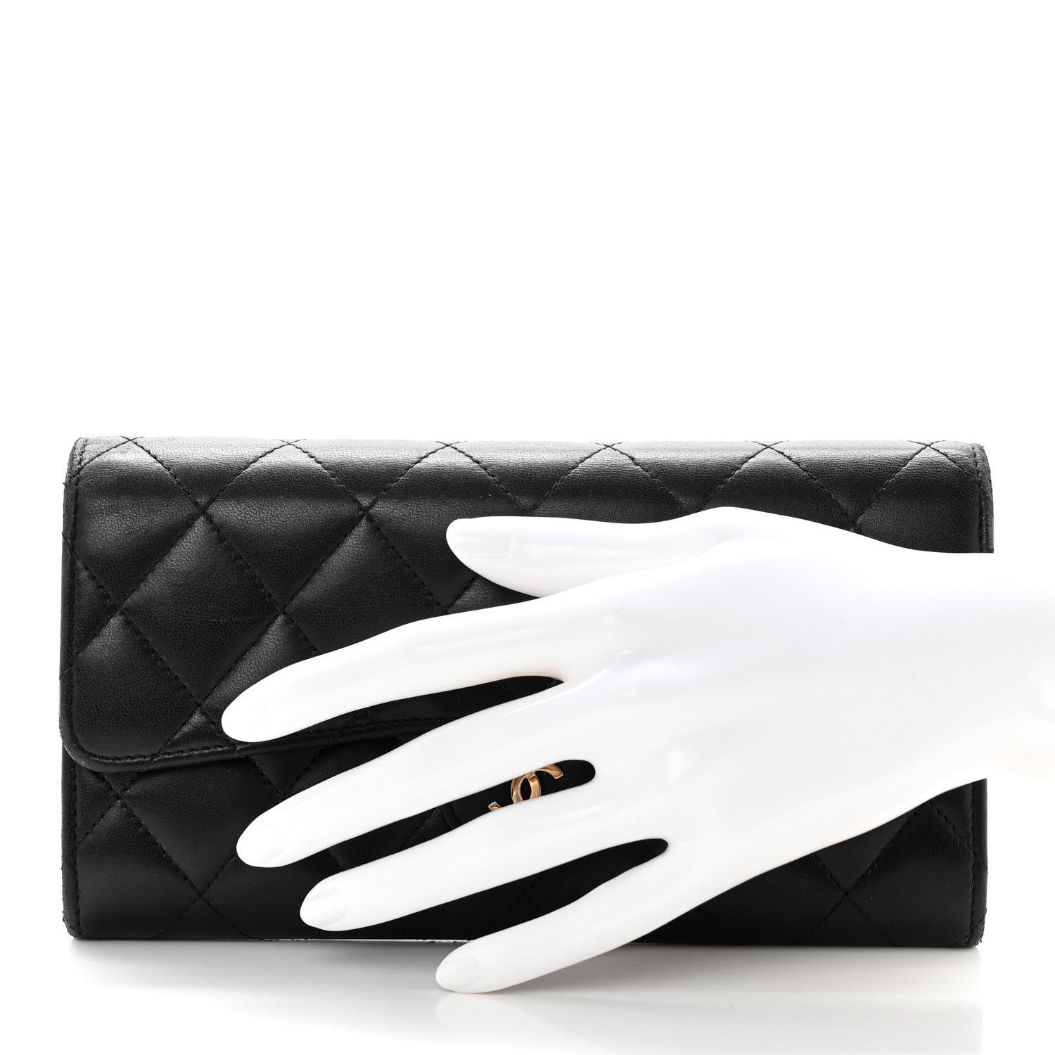 Chanel Lambskin Quilted Large Flap Gusset Wallet Black 2 of 19