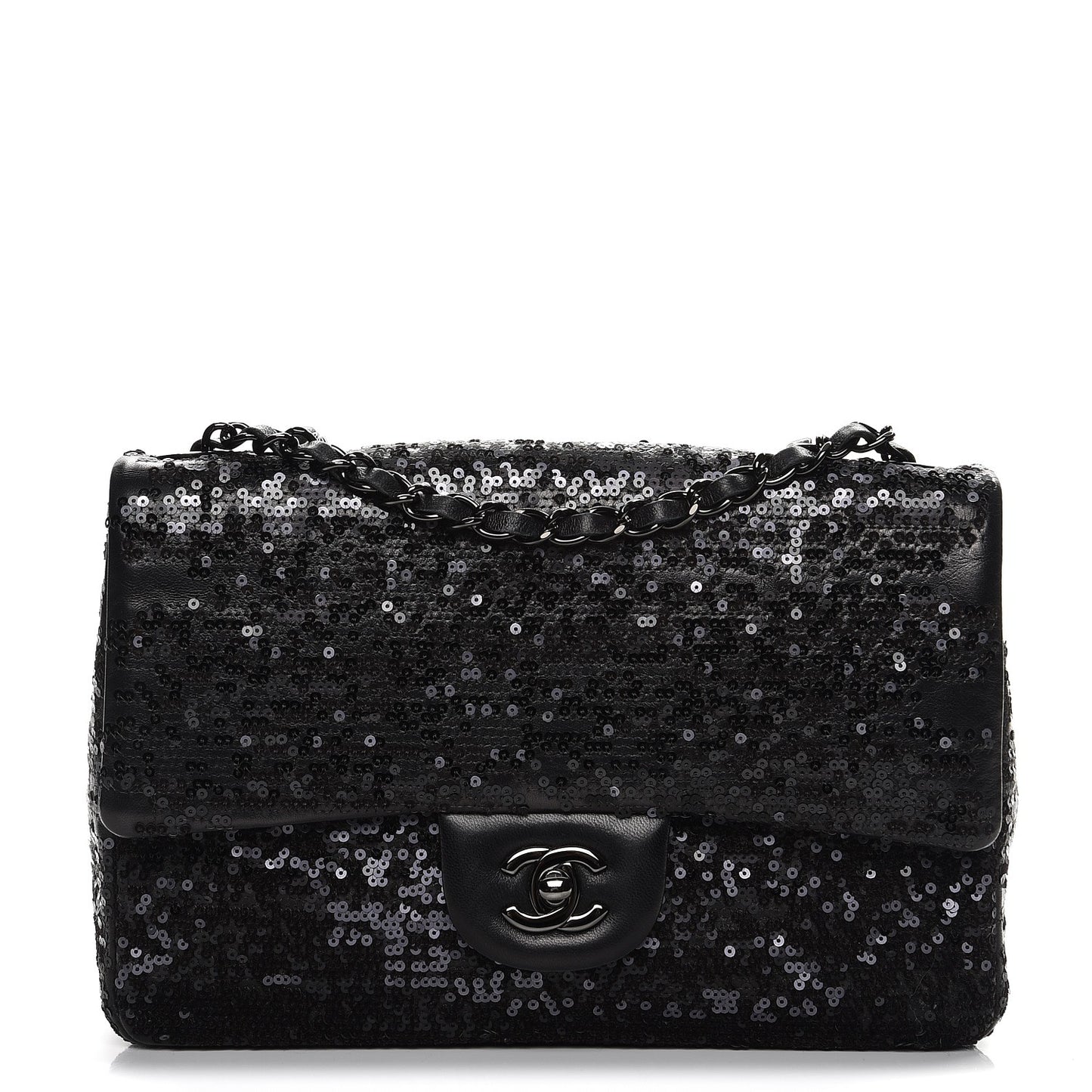 Sequin Lambskin Medium Moonlight on Water Flap Black
